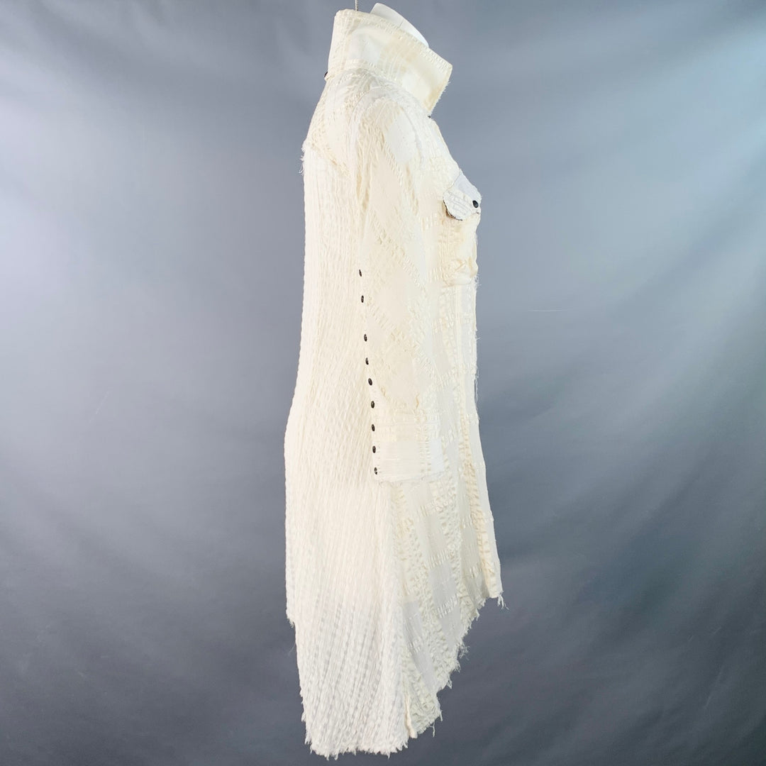 L.G.B Size S Cream Black Polyester Blend Distressed Mini Shirt Dress