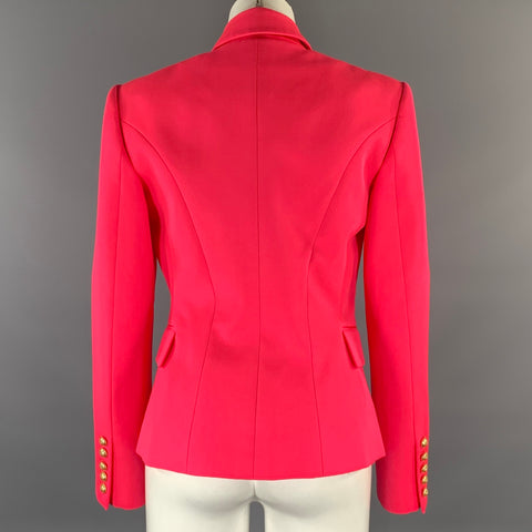 BALMAIN Size M Pink Neon Wool Double Breasted Coat