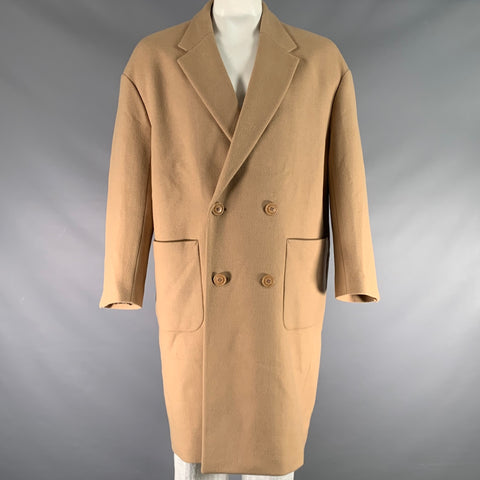 MR. GENTLEMAN Size 42 Khaki Solid Wool Blend Notch Lapel Coat