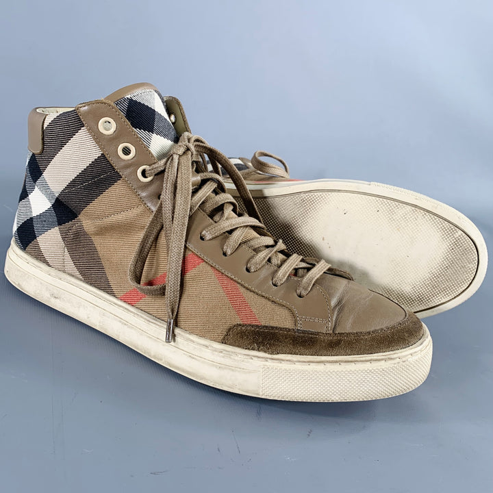 BURBERRY Size 8 Beige Black Plaid Canvas High Top Sneakers