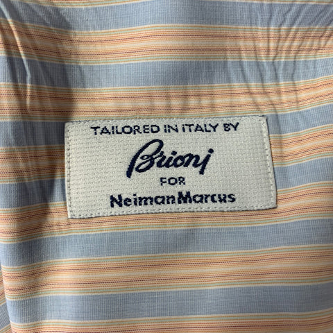 BRIONI Size M Orange Blue Stripe Cotton Spread Collar Long Sleeve Shirt