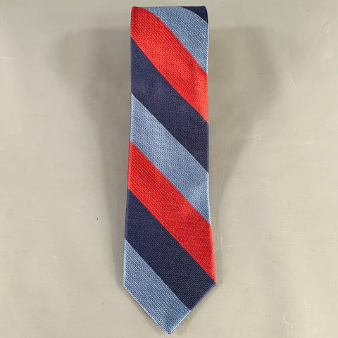 ROBERT TALBOTT Blue Navy Red Diagonal Stripe Silk Tie