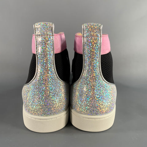 CHRISTIAN LOUBOUTIN Size 9.5 Black Pink Mixed Materials Leather Sneakers