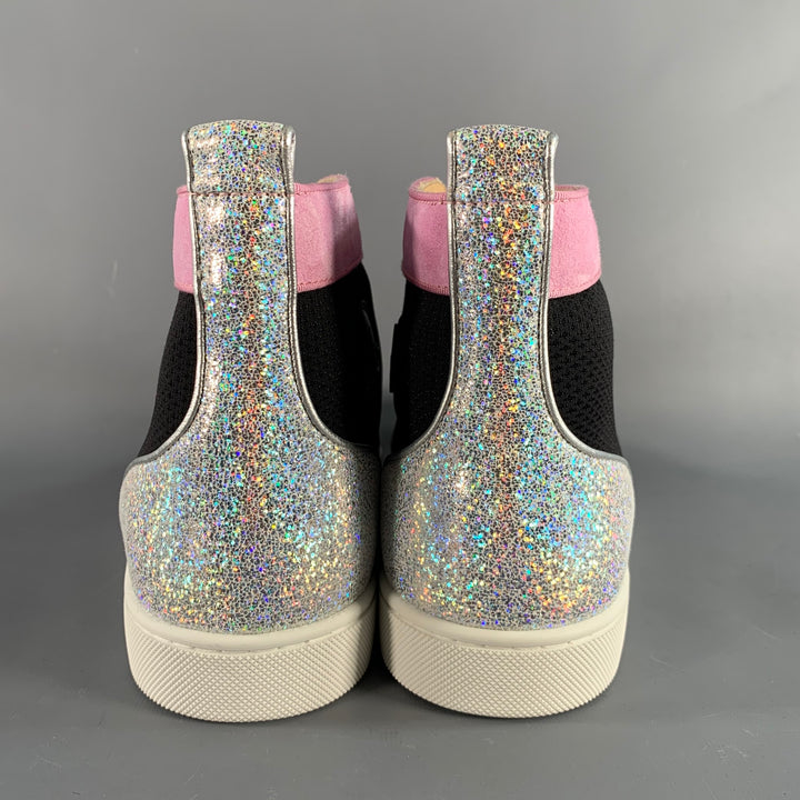 CHRISTIAN LOUBOUTIN Size 9.5 Black Pink Mixed Materials Leather Sneakers