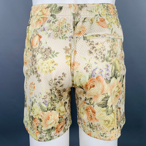 JOHN ELLIOTT Size XS Cream Green Floral Polyester Drawstring Shorts