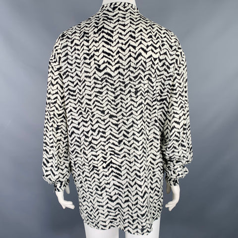 HAIDER ACKERMANN Size L Black White Viscose Silk Zig Zag Collarless Shirt