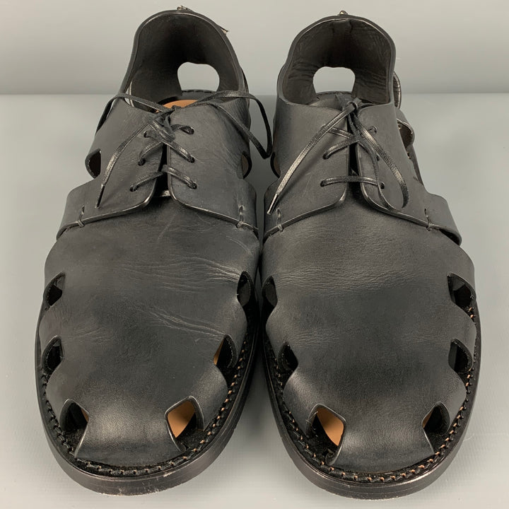 BOTTEGA VENETA Size 10 Black Leather Cutout Lace-Up Shoes