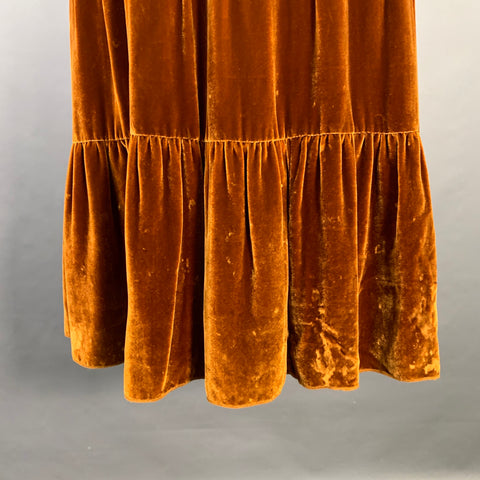 ULLA JOHNSON Size 2 Bunny Yellow Mustard Velvet Ruffle Midi Dress