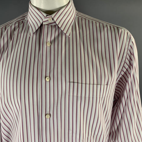 ERMENEGILDO ZEGNA Size XL White Purple Blue Stripe Cotton Pointed Collar Long Sleeve Shirt