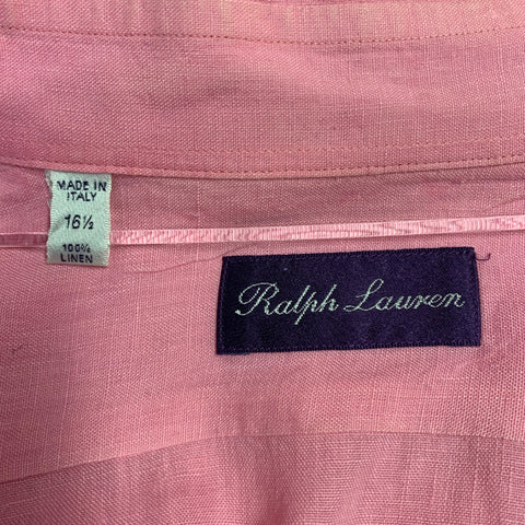 RALPH LAUREN Size L Pink Linen One pocket Long Sleeve Shirt