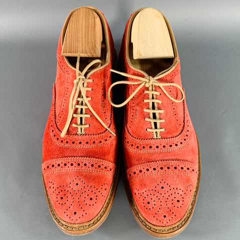 ALLEN EDMONDS Size 7 Strandmok Red Perforated Suede Oxford Lace-Up Shoes