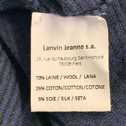 LANVIN Size M Navy Black Stripe Wool Blend One Pocket Polo
