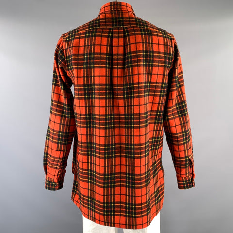 GUCCI Size XL Orange Black & Yellow Plaid Cotton Shirt Jacket Long Sleeve Shirt