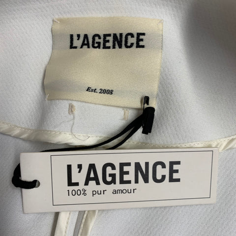 L'AGENCE Size 8 White Polyester Blend Woven Cropped Open Front Jacket Blazer
