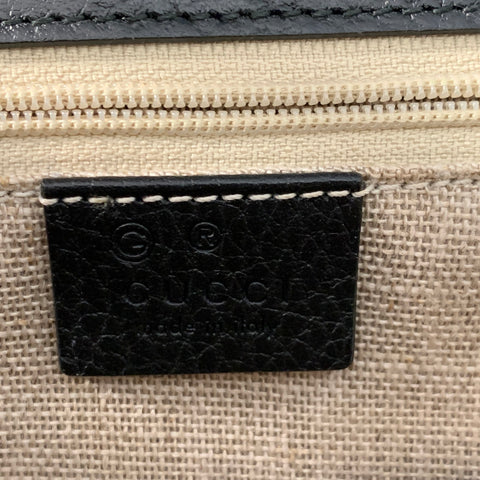 GUCCI Black Gold Pebble Grain Leather Cross Body Shoulder Handbag