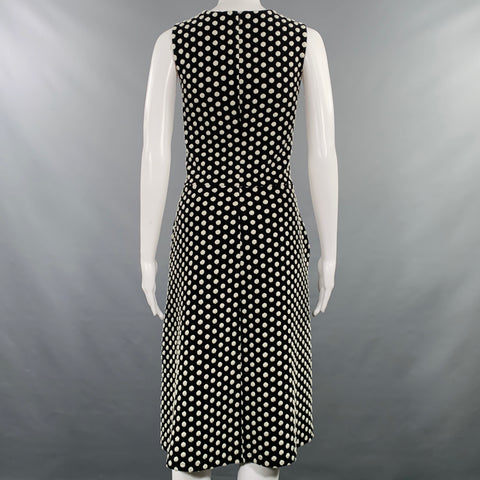 EMPORIO ARMANI Size 6 Black White Cotton Blend Polka Dot A-Line Dress