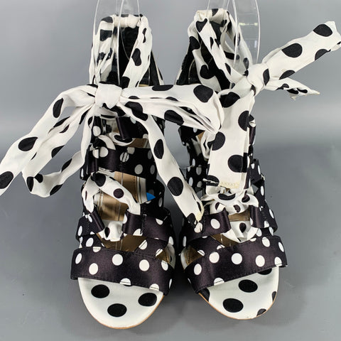 GIANNI BINI Size 6.5 Black White Satin Polka Dot Strappy Sandals