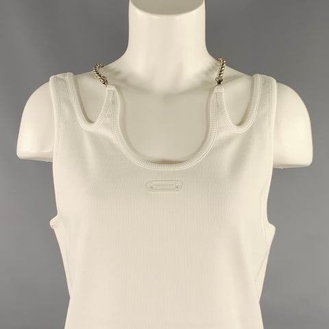 PRIVATE POLICY Size L Ball Chain White Cotton Blend Ribbed Tank Casual Top