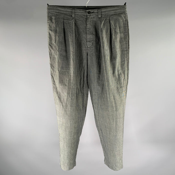 COMME des GARCONS Size M Black White TE-P024 Glen Check Linen Blend Casual Pants