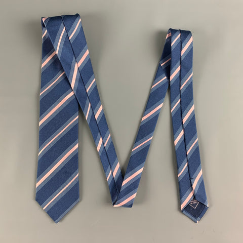 BRIONI Blue Pink Diagonal Stripe Silk Tie