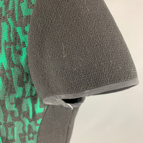 JOANNA MASTROIANNI Size 8 Black Green Jacquard Short Sleeve Below Knee Dress
