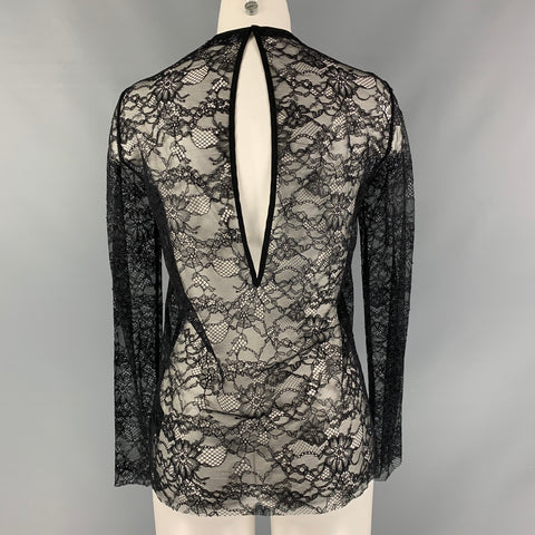 SANDRO Size S Black Polyamide Lace Long Sleeve Dress Top