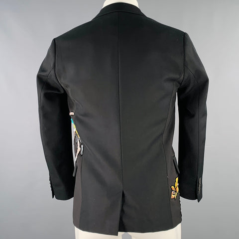 DRIES VAN NOTEN Size 38 Black Multi-Color Sequined Wool Blend Sport Coat