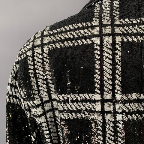 DOLCE & GABBANA TAILORED by Size 46 Black White Sequined Plaid Cotton Robe Coat