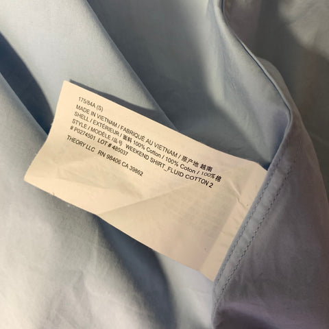 THEORY Size S Blue Light Blue Solid Cotton Pointed Collar Long Sleeve Shirt