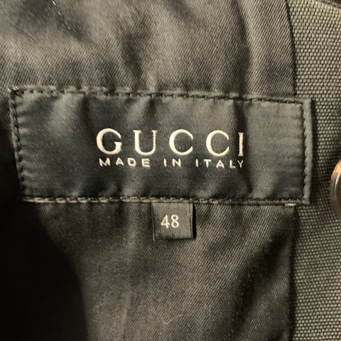 GUCCI Chest Size 38 Black Cream Waxed Cotton Linen Sport Coat