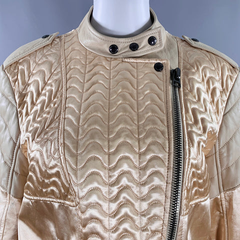 TOM FORD Size 8 Beige Viscose Quilted Leather Biker Jacket