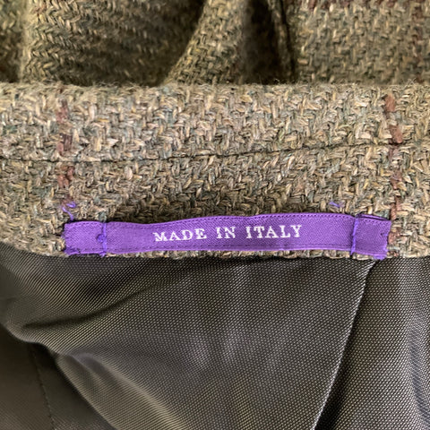 RALPH LAUREN Size 46 Green Brown Window Pane Wool Linen Silk Sport Coat