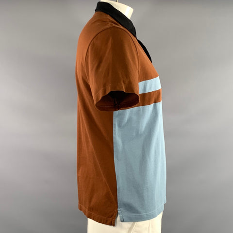 PRADA Size L Black Brown & Blue Color Block Pointed Collar Polo
