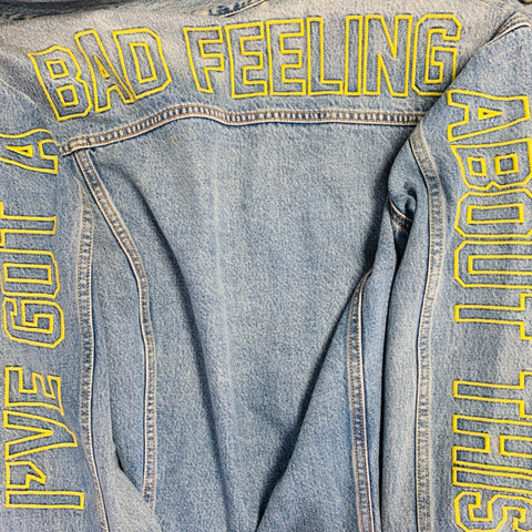 LEVI STRAUSS Size XL Blue Yellow Embroidery Cotton Trucker Jacket