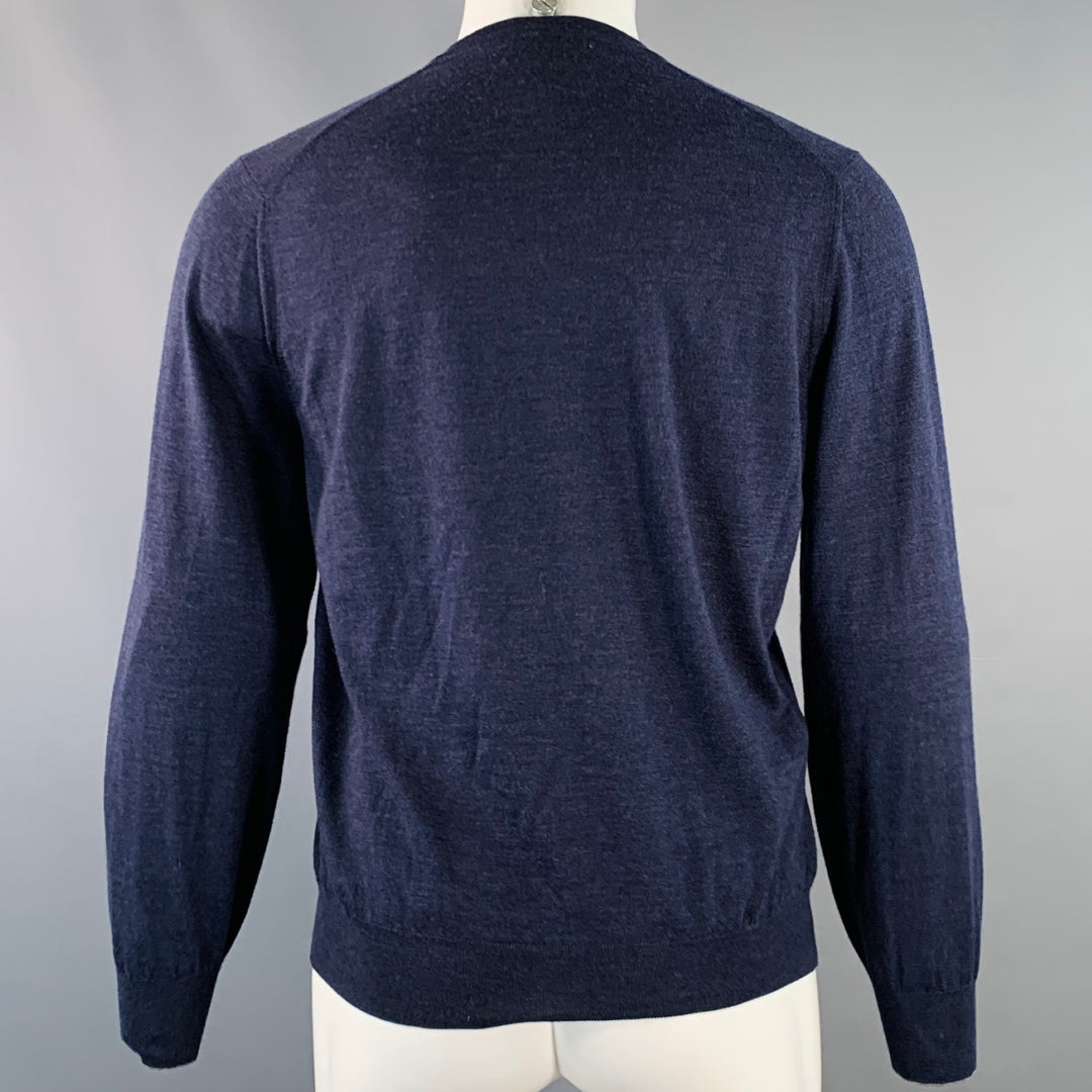 BRUNELLO CUCINELLI Size M Navy Jersey Wool Cashmere V-Neck Pullover