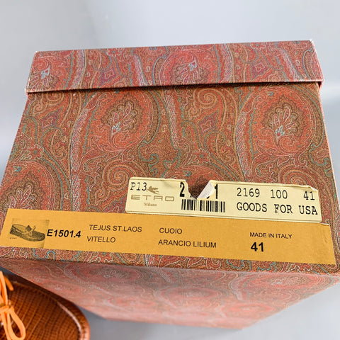 ETRO Size 8 Brown Cognac Embossed Leather Drivers Loafers