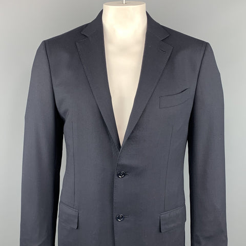 ERMENEGILDO ZEGNA Size 42 Long Navy Solid Wool Notch Lapel Sport Coat