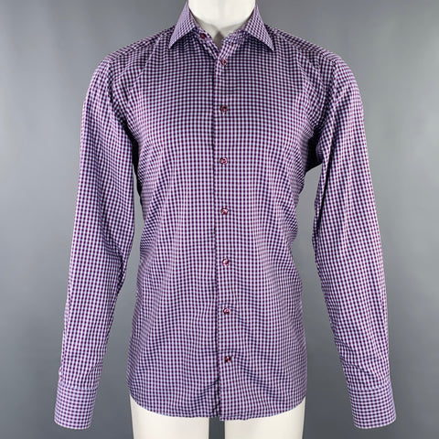 Chemise à manches longues en coton à carreaux violets et bleus, taille M, ETON