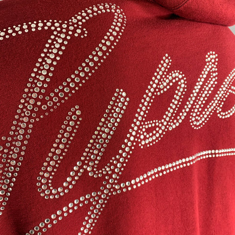 SUPREME Size L Burgundy Rhinestone Cotton Hoodie Sweatshirt