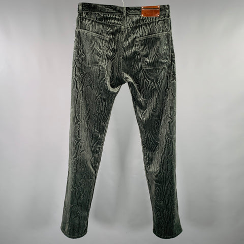 DRIES VAN NOTEN Size 32 Grey Dark Green Wood Grain Polyester Velvet Casual Pants
