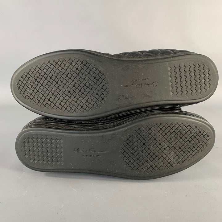 SALVATORE FERRAGAMO Size 7 Savina Black Quilted Leather Bow Flats