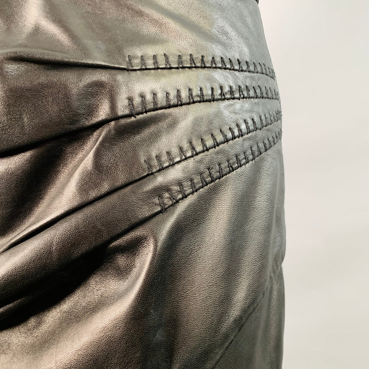L'AGENCE Size 8 Black Pleated Lambskin Leather Pencil Below Knee Skirt