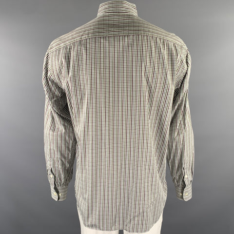 BRIONI Size L Green Brown Plaid Cotton Pointed Collar Long Sleeve Shirt