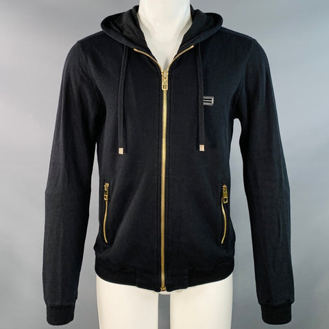 DOLCE & GABBANA Size M Black Gold Cotton Cashmere Hooded Sweatshirt