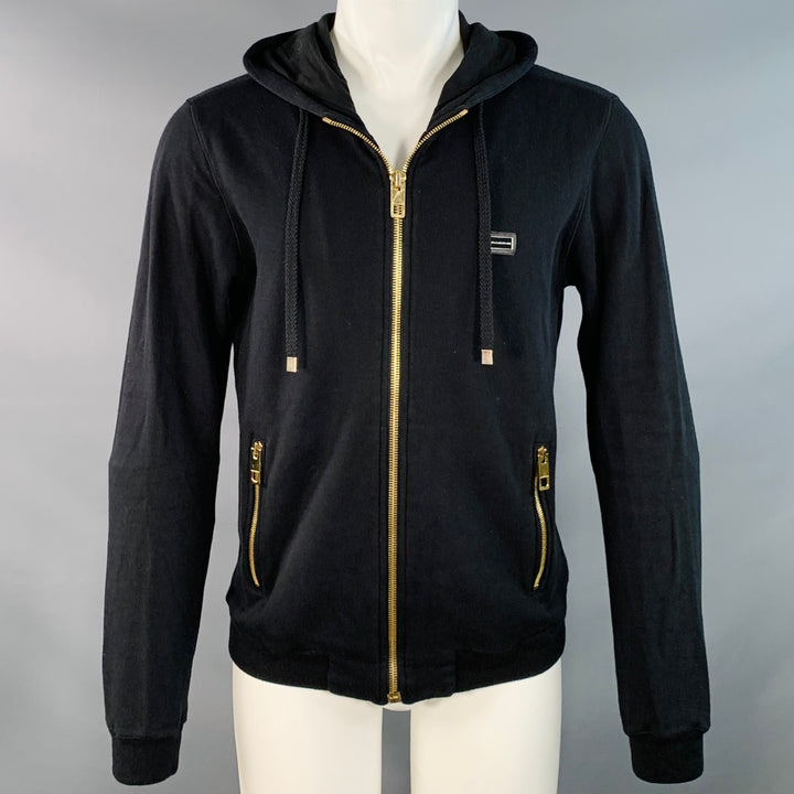 DOLCE & GABBANA Size M Black Gold Cotton Cashmere Hooded Sweatshirt