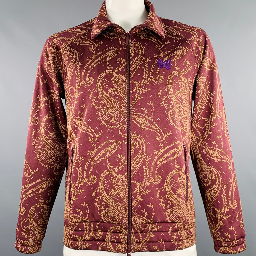 NEEDLES Size L Burgundy Beige Paisley Polyester Zip Up Jacket 