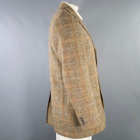 O'CONNELL'S Size 42 Long Brown Beige Herringbone Wool Sport Coat