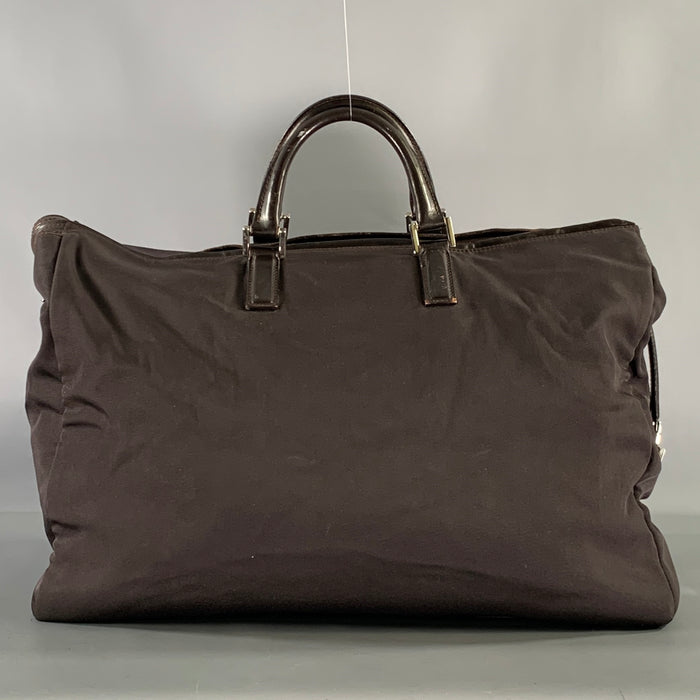 GUCCI Brown Leather Trim Nylon Weekender Bags & Leather Goods