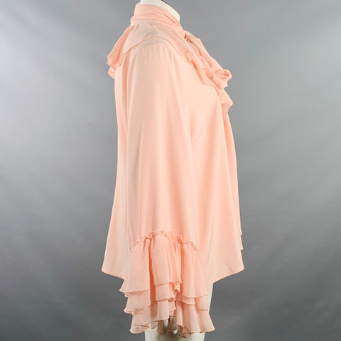 RODARTE Size 18 Pink Polyester Blend Ruffled V-Neck Blouse