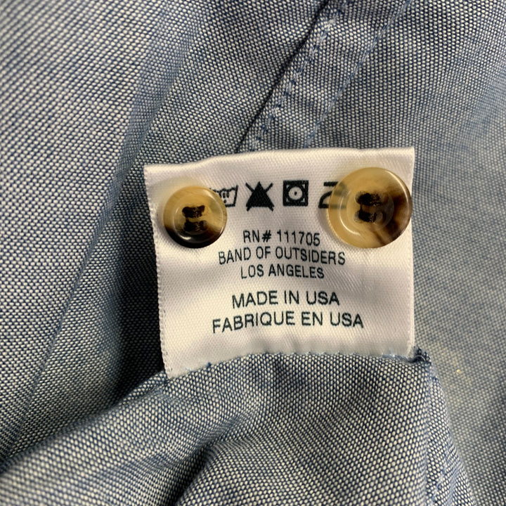 BAND OF OUTSIDERS Size L Blue Grey Cotton One Pocket Long Sleeve Shirt